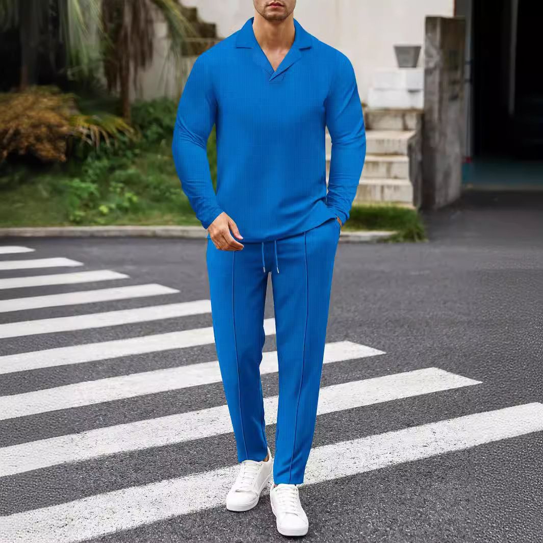 Men's Clothing Waffle-Knit Blazer & Pants Set – Premium Textured Suit For Men (Khaki/Black/Navy, S-XXXL)_viptrois.com