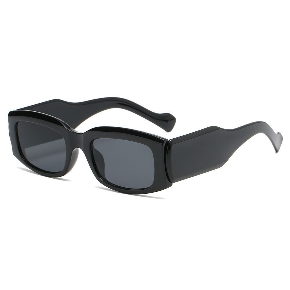 Classic Black Small Frame Sunglasses For Men & Women - Trendy Square Wide Leg Design With Sun Protection (European & American Style)_viptrois.com