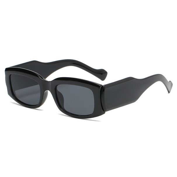 Classic Black Small Frame Sunglasses For Men & Women - Trendy Square Wide Leg Design With Sun Protection (European & American Style)_viptrois.com