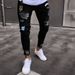 Man's clothing Jeans for men trend denim knee holes small feet beggar pants for men long pants_viptrois.com
