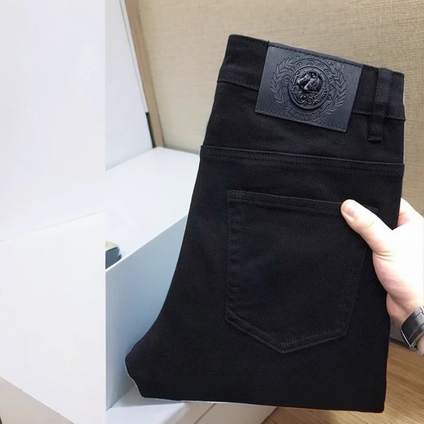 High-End Autumn Winter Black Denim Men European American Trendy Brand Stretch Slim Fit Small Feet Casual Cropped Pants_viptrois.com