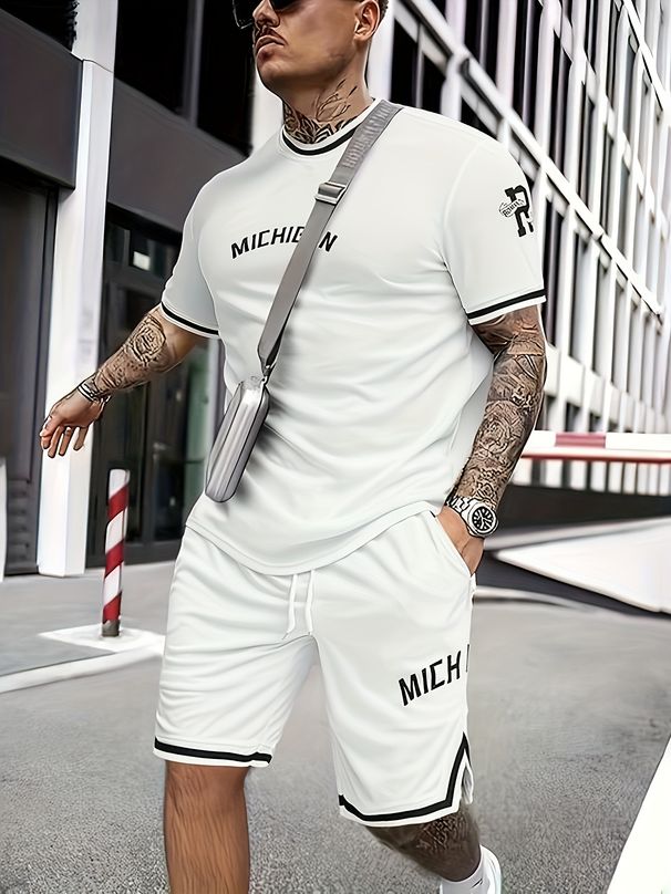 Men's Clothing Summer Fashion T Shirt Running Fitness Round Neck Short Sleeve Men's Street Sports 2 Piece Set_viptrois.com