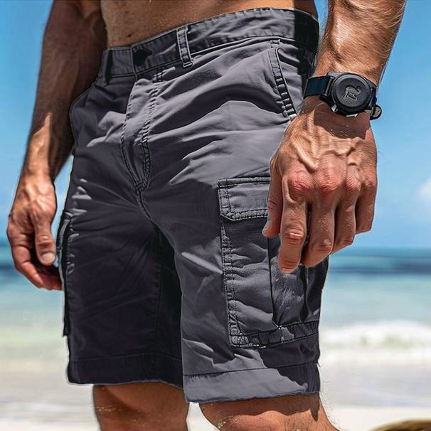 Men's Clothing Foreign Trade Summer European Size Outdoor Solid Color Multi Pocket Versatile Shorts Men's Retro Workwear Shorts_viptrois.com