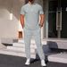 Men's New Waffle Collar Zipper Color Matching Short Sleeved Trousers Casual Sports Suit_viptrois.com