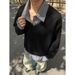 Two-Piece Polo Collar Sweatshirt For Men Spring Cleanf Shirt Patchwork Layered Long Sleeve T-Shirt Miu Style_viptrois.com