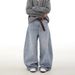 Men's Versatile Whiskered Casual Drape Zippered Straight Leg Jeans Turquoise Stone Wash Spring Autumn_viptrois.com