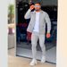 Men's Clothing Autumn Waffle Solid Color Zipper Pocket Jacket Trousers Suit_viptrois.com