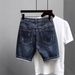 Men's Clothing Summer New Slim Fit Small Straight Washed Retro Blue Simple All Match High Street Handsome Shorts_viptrois.com