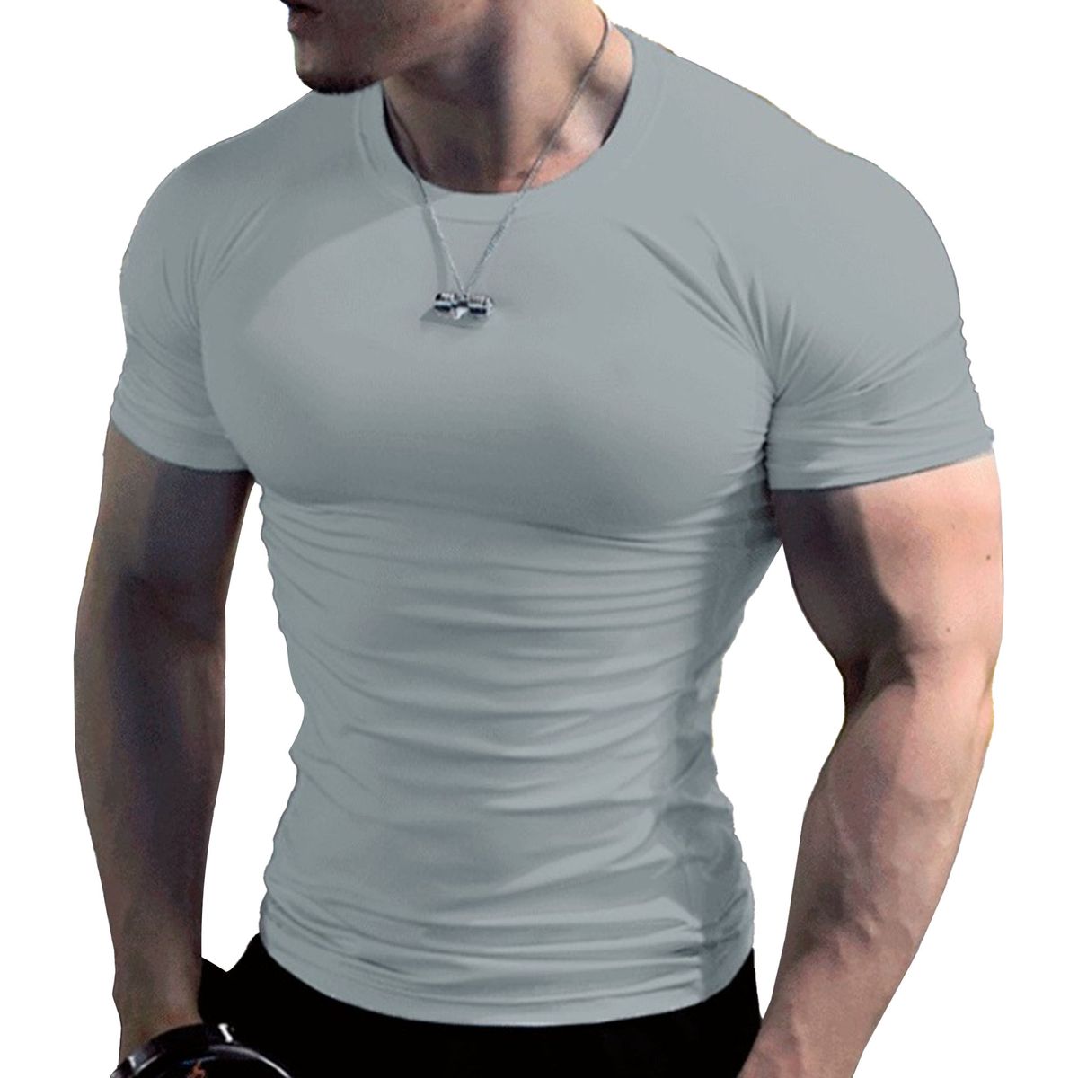 Men's Crew Neck Casual Muscle T-Shirt Short Sleeve Solid Gym T-Shirt Slim Fit Lightweight T-Shirts_viptrois.com