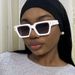 Women's Glasses Beige Nail Sunglasses Square New Retro Ins Sunglasses High End Plain Fashion Sunglasses_viptrois.com