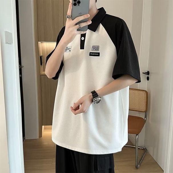 Men's Summer Casual Korean Style Solid Color Versatile Short Polo Shirt Loose Fashion Youth Trend Turn-down Collar Half_viptrois.com