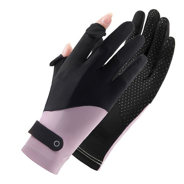 Sun protection gloves women's thin summer outdoor UV protection breathable flip anti-slip color matching riding ice silk gloves_viptrois.com