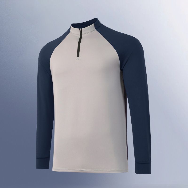2025 New Quick Drying Fitness Long Sleeved Top Splicing Stand Up Collar Zipper Sports Outdoor Running Clothes For Men_viptrois.com