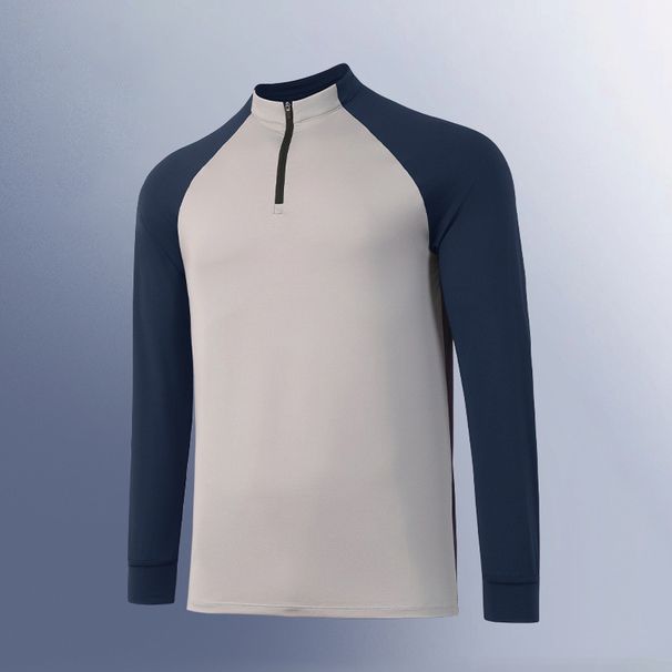 2025 New Quick Drying Fitness Long Sleeved Top Splicing Stand Up Collar Zipper Sports Outdoor Running Clothes For Men_viptrois.com