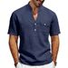 Men's Summer Linen Shirt Loose Fit Casual Commuter Workwear Henley Short Sleeve Simple Mature Style_viptrois.com
