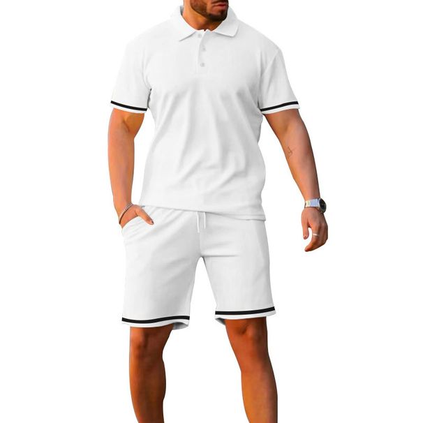 Summer Men's Short Sleeved Polo Shirt And Shorts Set Casual Sports Two Piece Suit_viptrois.com