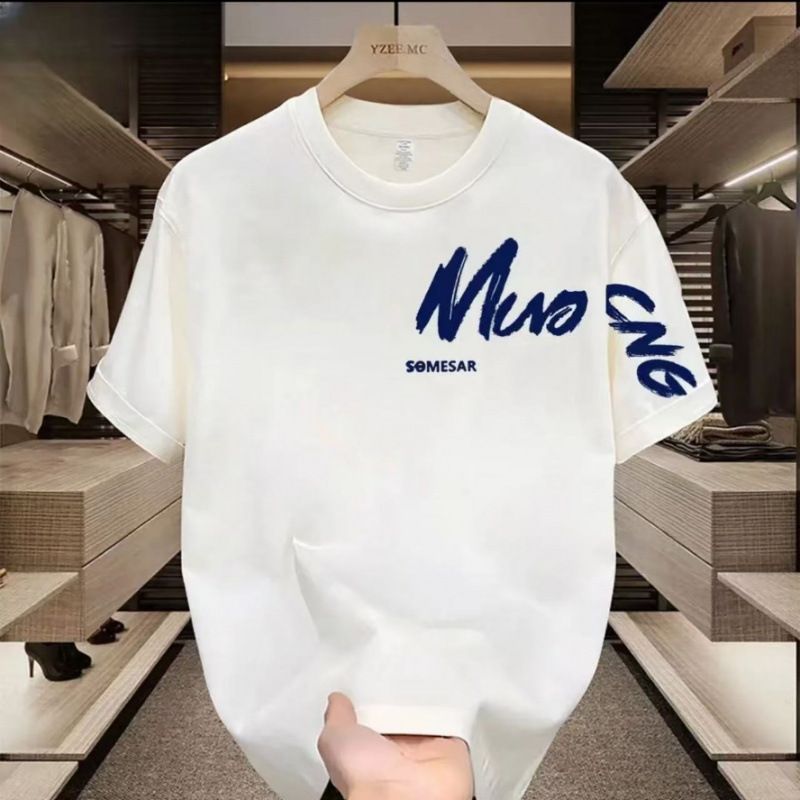 Men's Clothing Men's Style Heavyweight Cotton T-Shirt 230g Short Sleeve Round Neck Printed Top Summer Trendy Loose Fit For Ins Brand_viptrois.com