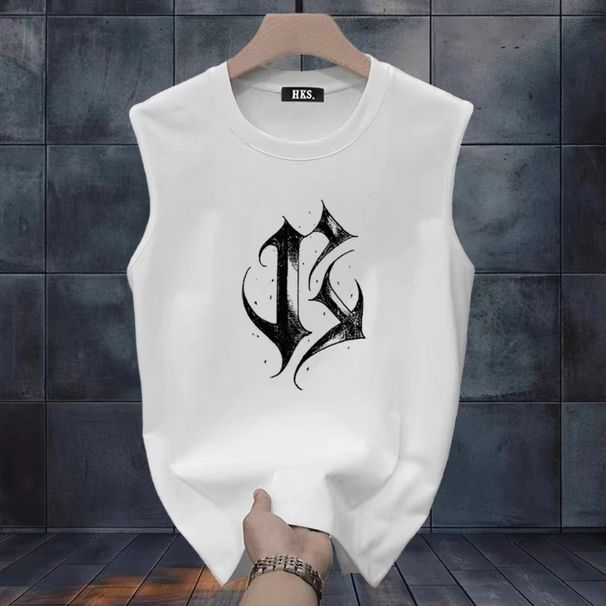 Summer New Cotton Sleeveless Vest Casual Trend Personalized Printing Fitness Sports Crew Neck Men's T-shirt Top_viptrois.com