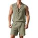 Men's Clothing Men's Linen Suit Casual Lapel Sleeveless Shirt And Shorts Thin Style For Formal & Casual Loose Linen Sports_viptrois.com