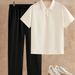 Summer Men's Linen Suit Short Sleeved Polo Shirt Casual Pants Versatile Business Two Piece Set_viptrois.com
