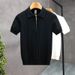 Men's Clothing Half Zip Polo Shirt Knitted Lapel Short Sleeved T Shirt Ice Silk Summer Breathable Tops_viptrois.com