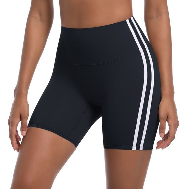 New Striped Fitness Tight High Waist Peach Three-Quarter Color-Block Breathable Sports Running Yoga Shorts For Women_viptrois.com