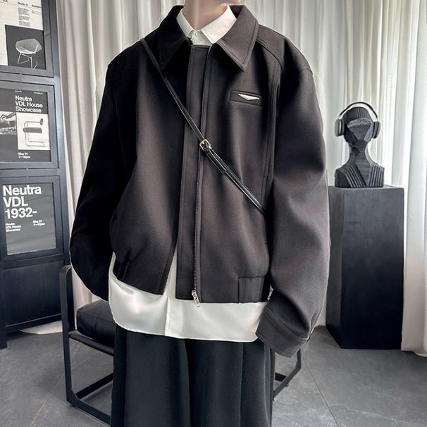 Autumn And Winter Retro Design, Metal Padded Shoulder Silhouette Woolen Jacket, Men's Casual Jacket_viptrois.com