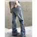 Vintage Washed Cracked Jeans For Men & Women – Relaxed Fit Light Blue Straight Leg High Street Casual Pants_viptrois.com