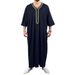 Men's Clothing Men's Muslim Robe New Style Arabic Robe Side Pocket Short Sleeve Embroidery Navy Blue_viptrois.com