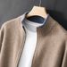 Loom Loom 2024 High-End Fashion Cardigan Men Stand Collar Zipper Color Block Thickened Business Casual Sweater Knitted Jacket_viptrois.com
