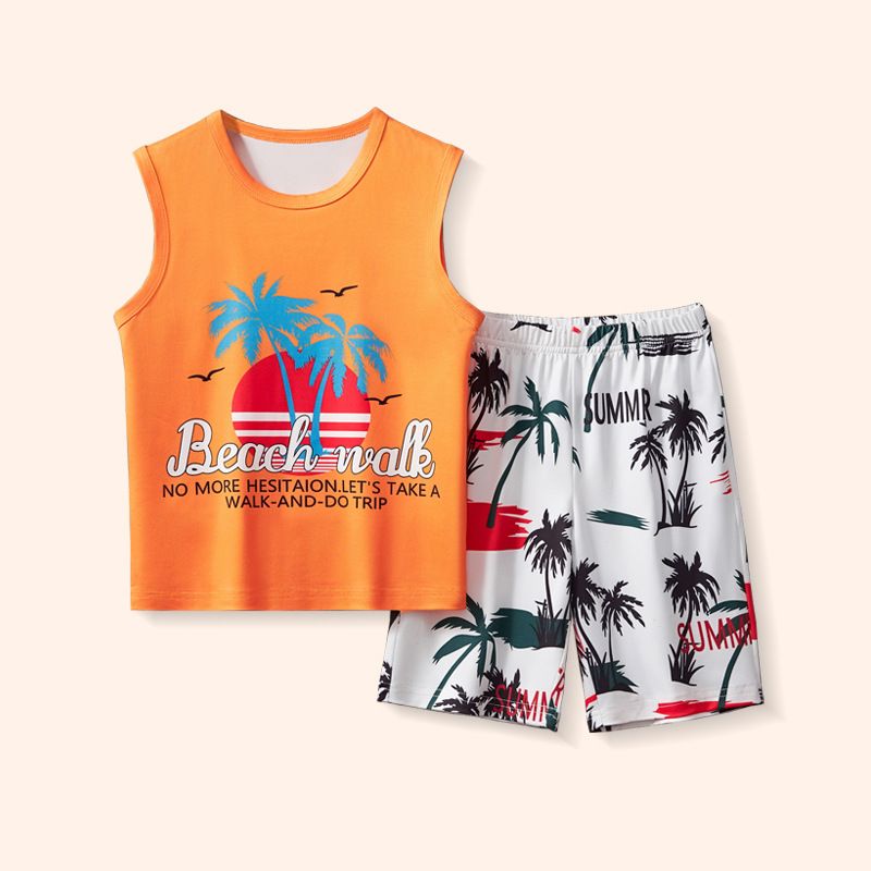 Mother & Kids Summer New Children's Cartoon Casual Fashion Sleeveless Shorts Suit Printed Two Piece Suit For Small And Medium Children_viptrois.com