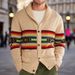 Loom European And American Foreign Trade Men's Clothing Autumn Winter New Striped Jacquard Cardigan Sweater Turn-down Collar_viptrois.com