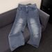 Men's American Streetwear High Waist Baggy Jeans - Relaxed Straight Leg Denim Pants For Hip Hop & Casual Wear_viptrois.com