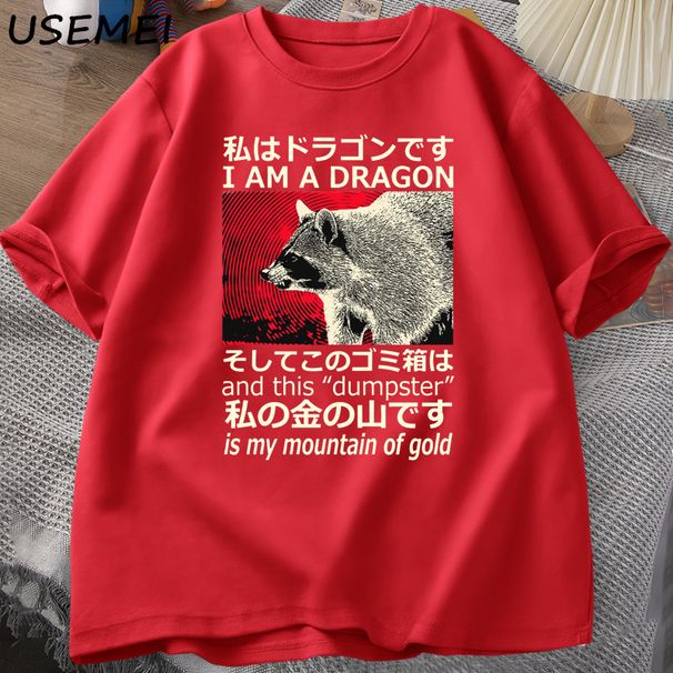 Camiseta De Manga Corta De Algodón De Estilo Japonés Dragon Raccoon, Camisetas Retro Harajuku Unisex Con Cuello Redondo, Ropa De Calle Para Hombre_viptrois.com