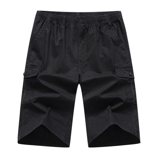 Men's Cargo Seven-Quarter Length, Summer New Style, Pure Cotton, Multi-Pocket, Beach Shorts, Dad's Elastic Waist_viptrois.com
