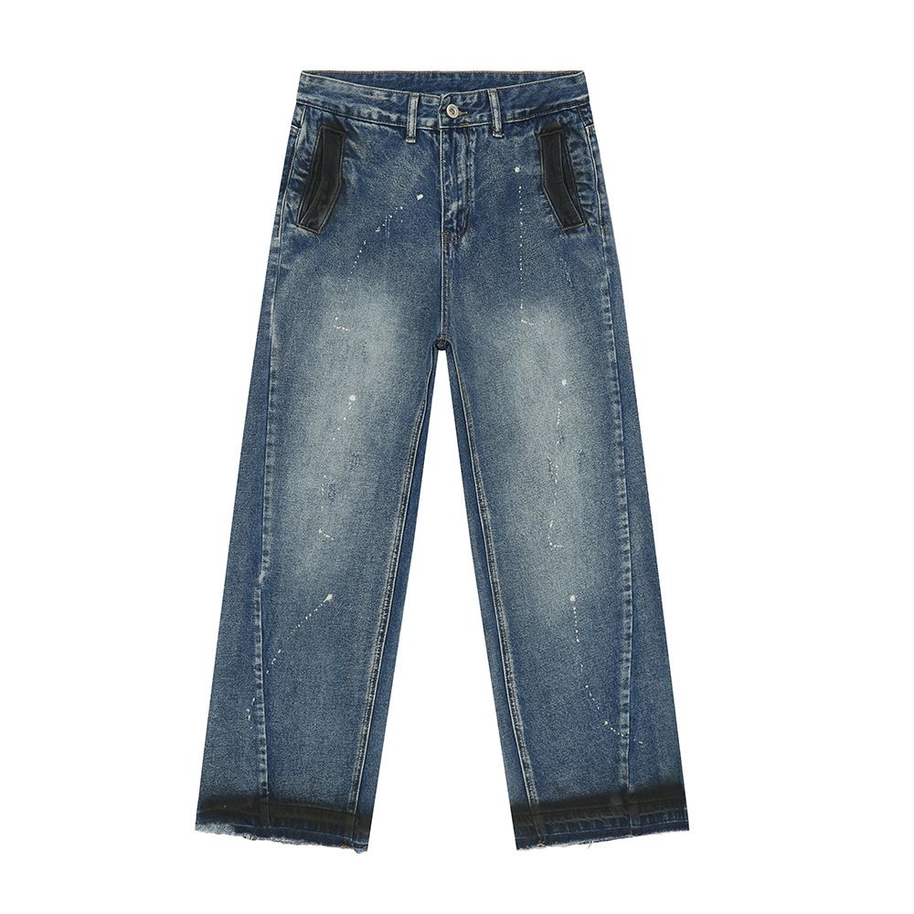 Men's Clothing | 2024 Summer New Products Retro Washed Blue Niche Design Graffiti Jeans_viptrois.com