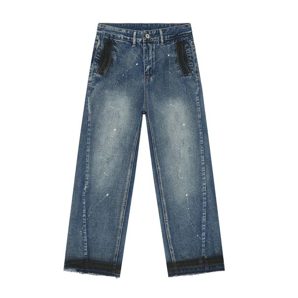 Men's Clothing | 2024 Summer New Products Retro Washed Blue Niche Design Graffiti Jeans_viptrois.com