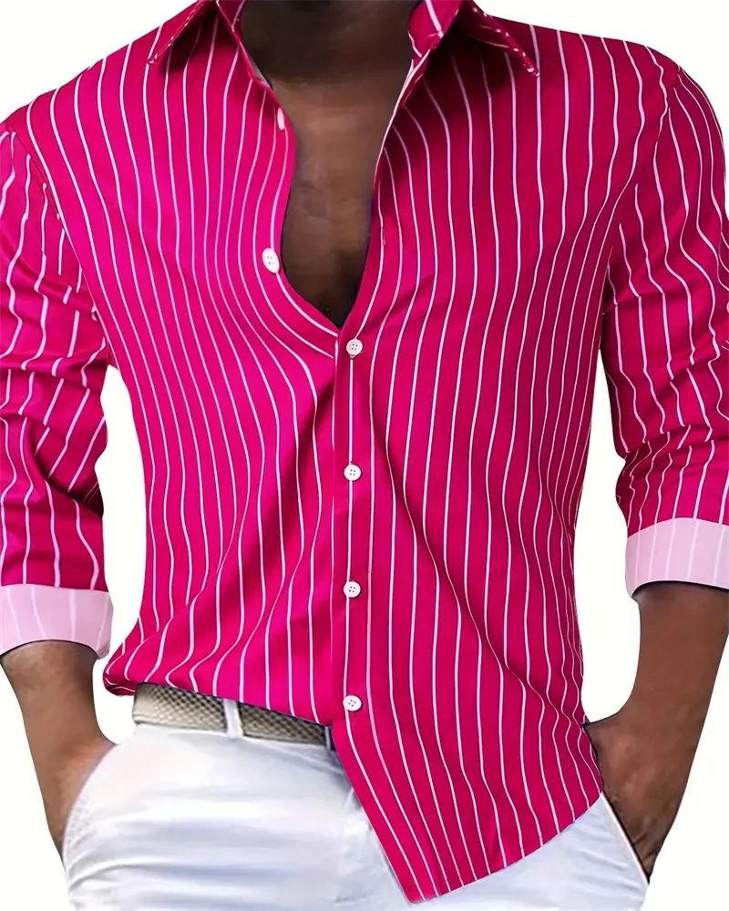 Men's Long Sleeved Striped Shirts Button Down Casual Stylish Comfortable Style 23 Perfect For Vacation Look_viptrois.com