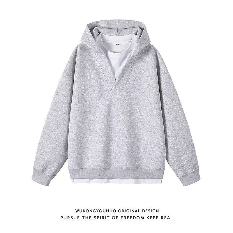 Unisex Oversized Hoodie – Minimalist Two-Tone V-Neck Pullover With Drop Shoulder (M-XXXL)_viptrois.com