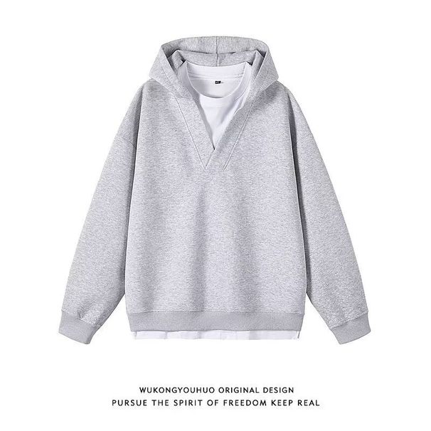 Unisex Oversized Hoodie – Minimalist Two-Tone V-Neck Pullover With Drop Shoulder (M-XXXL)_viptrois.com