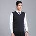 Men's Wool Blend Knit Vest, Solid Color Cable V-Neck Sleeveless Pullover, Casual Layering Piece For Autumn_viptrois.com