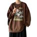 Camellia Print Hoodie Men's Retro Autumn Loose Jacket Round Neck Top_viptrois.com