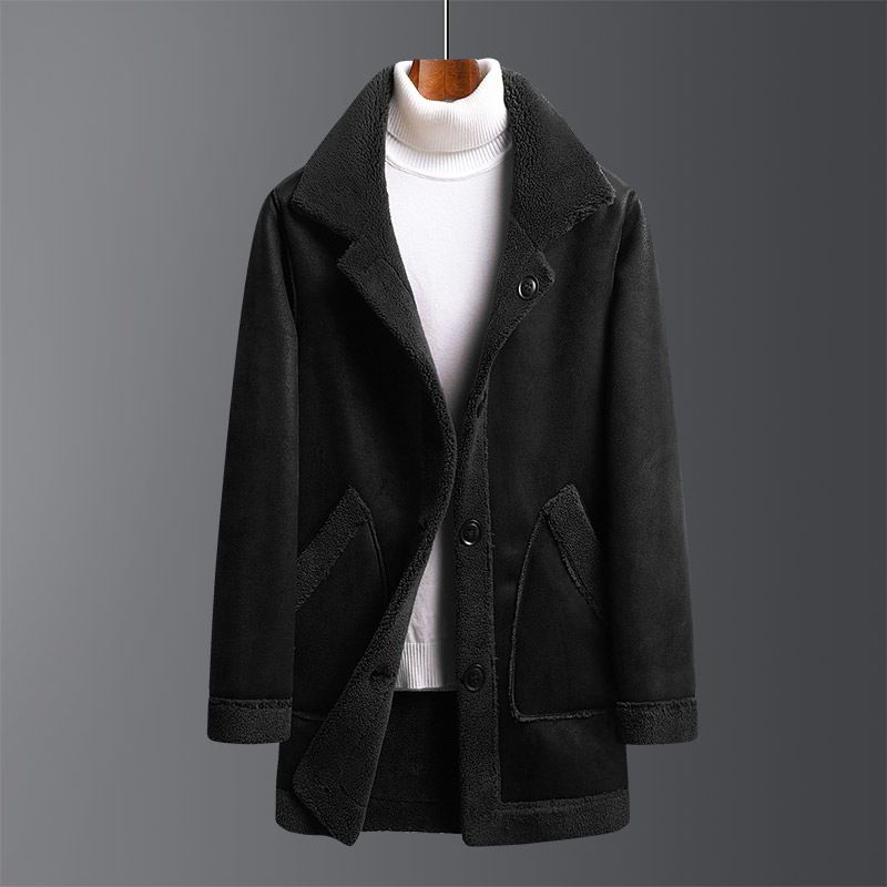 Men's Reversible Shearling Jacket – Slim-Fit Lambskin Coat With Stand Collar (M-4XL, Black/Blue/Coffee)_viptrois.com
