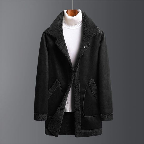 Men's Reversible Shearling Jacket – Slim-Fit Lambskin Coat With Stand Collar (M-4XL, Black/Blue/Coffee)_viptrois.com