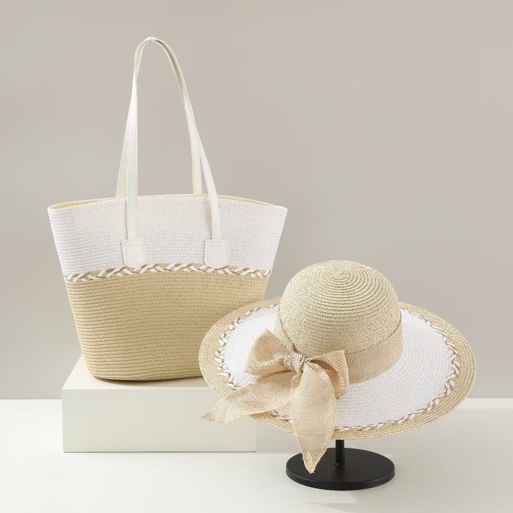 Women's Straw Hats Large Brim Straw Hat Women's Summer Flat Brim Dome Show Face Small Visor All Match Travel Beach Hat Straw Hat_viptrois.com