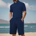 European And American Cross-border Summer Jacquard Multi-color Casual Suit T-shirt Shorts Men's Solid Color Fashion Casual Sports Men's Suit_viptrois.com