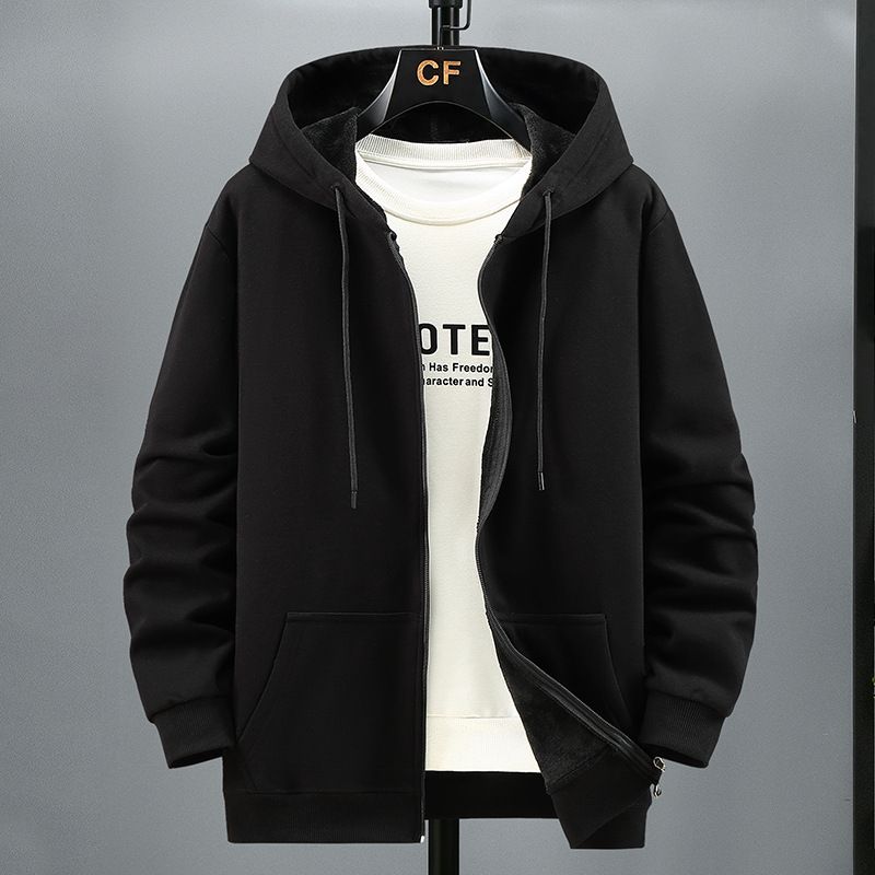 Fleece Hooded Cardigan Men's Autumn And Winter New Trendy Fashion Jacket Fattened And Enlarged Large Size Loose_viptrois.com