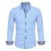 Business Casual Men's Long Sleeve Shirt Color Blocked Breathable Double Button Stretch Wrinkle Free All Season Style_viptrois.com
