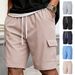 Men's Clothing Men's Trendy Versatile Solid Color Elastic Waist Pants With Large Pockets Outdoor Workwear Style Five-Point_viptrois.com