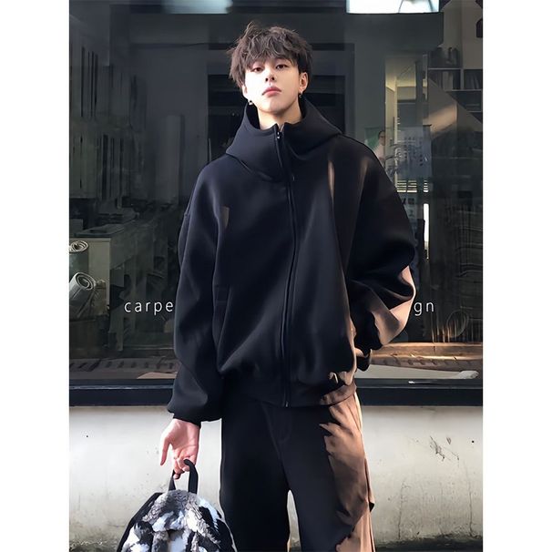 Autumn And Winter Trendy Brand Jacket Men's High Neck Hooded Cardigan Sweatshirt_viptrois.com